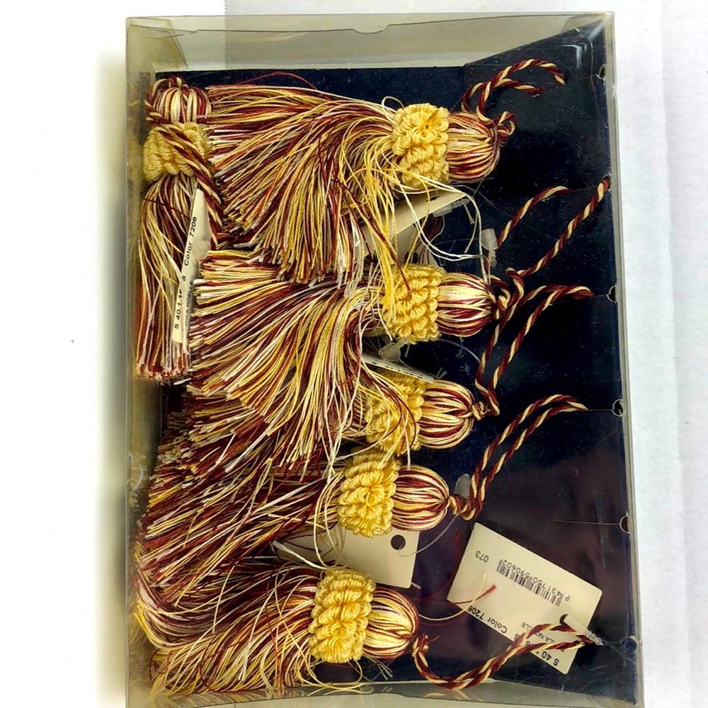 Set of six 4” hold and burgundy tassels